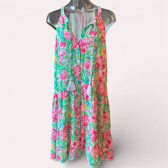 Lilly Pulitzer Women's CAROLANE Swing Dress Resort White Pear Necessities XL - Picture 2 of 7